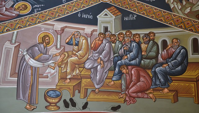 "Ο Νιπτήρ" τοιχογραφία στον Άγιο Προκόπιο, Μετόχι της Ιεράς Μονής Κύκκου